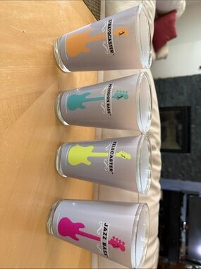 4 Fender Multicolor Guitar Silhouette drinking Glasses